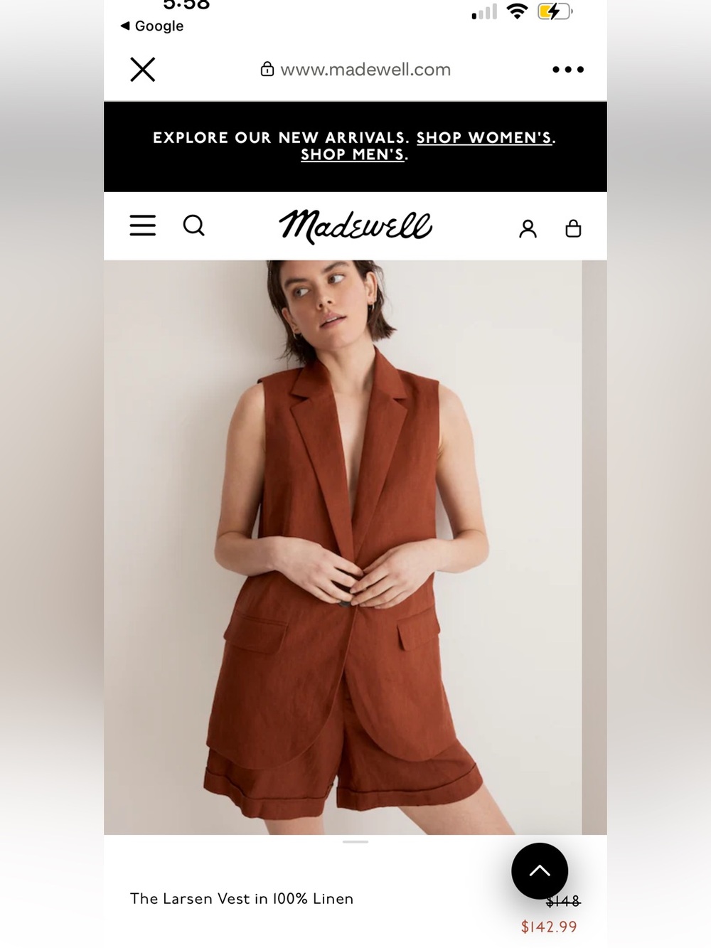 MADEWELL Larsen Linen Vest Small